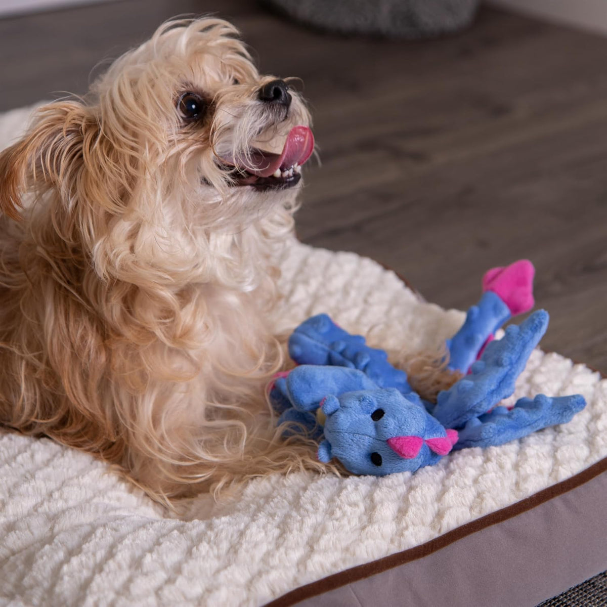 goDog Dragons with Chew Guard Technology Durable Plush Squeaker Dog Toy – Periwinkle, Large