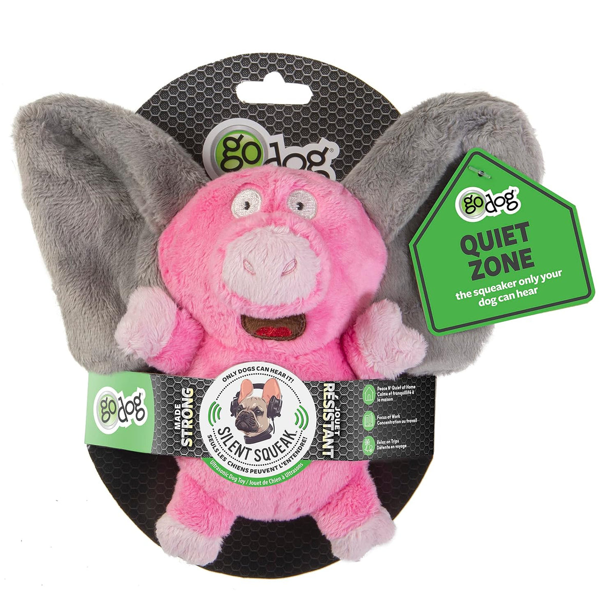 goDog Silent Squeak Flips Pig Elephant with Chew Guard Technology Durable Plush Dog Toy – Small