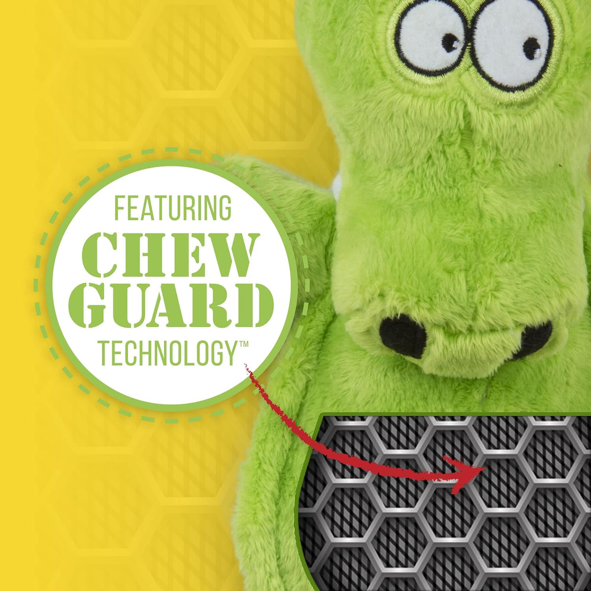 goDog Hear Doggy Flattie with Chew Guard – Gator Plush Dog Toy
