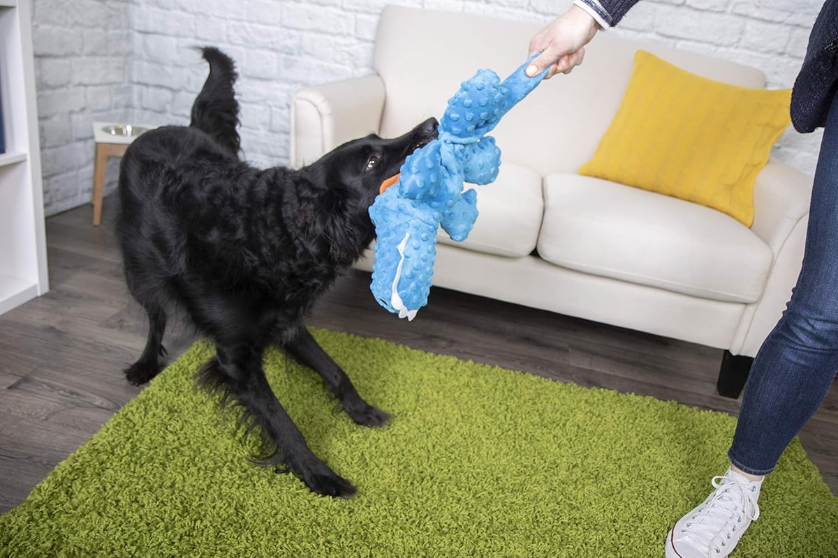 goDog Gators with Chew Guard Technology Durable Plush Squeaker Dog Toy – Blue, Large