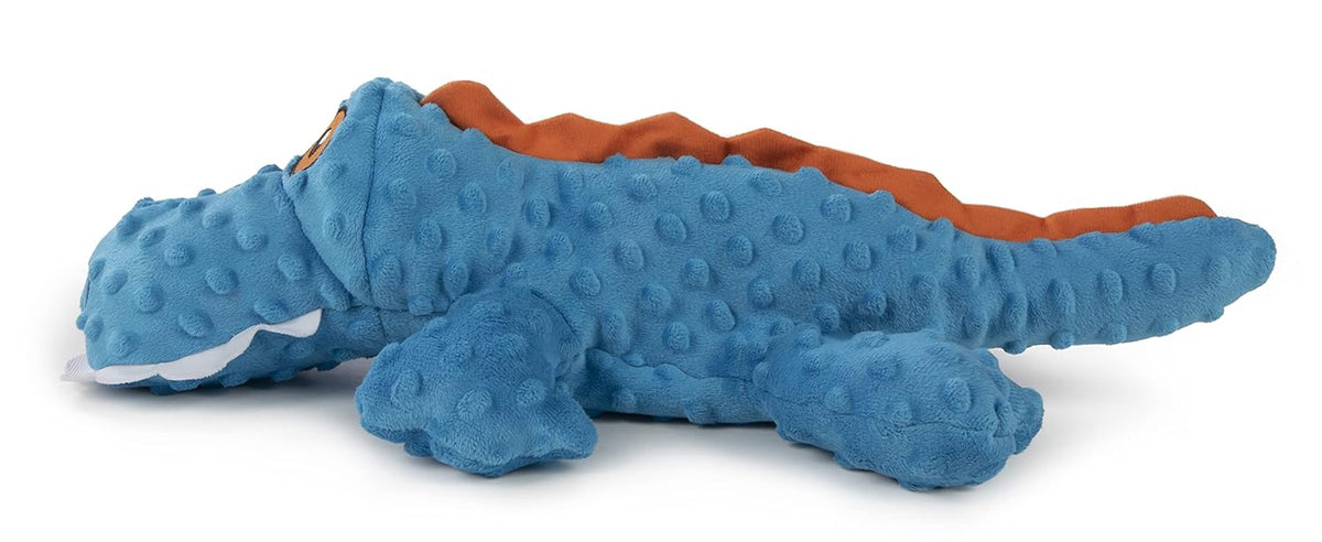 goDog Gators with Chew Guard Technology Durable Plush Squeaker Dog Toy – Blue, Large