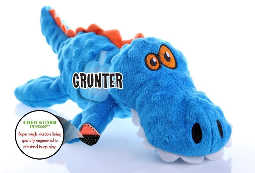 goDog Gators with Chew Guard Technology Durable Plush Squeaker Dog Toy – Blue, Large