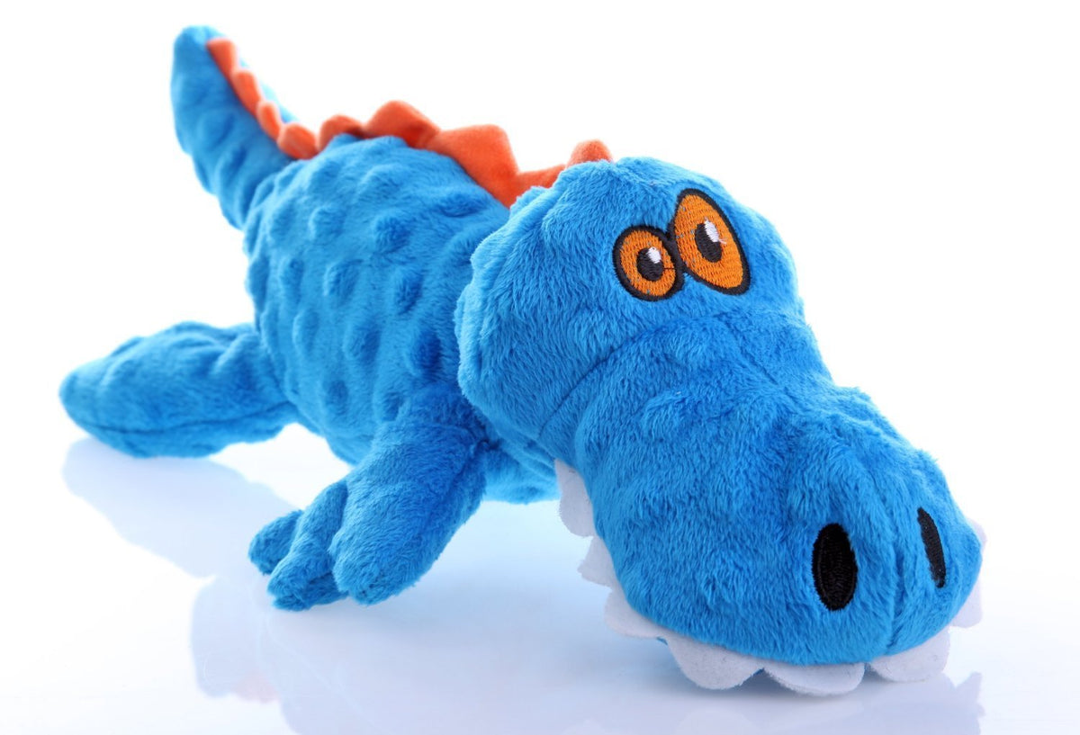 goDog Gators with Chew Guard Technology Durable Plush Squeaker Dog Toy – Blue, Large