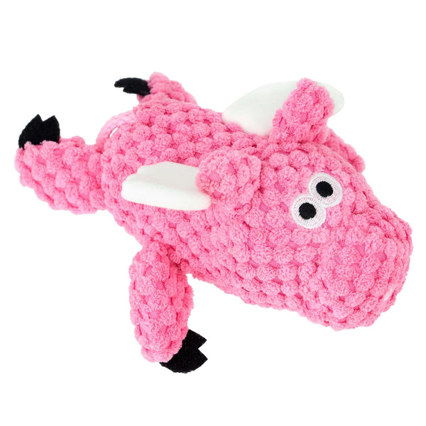 goDog Checkers Flying Pig with Chew Guard Technology Durable Plush Squeaker Dog Toy – Pink, Mini
