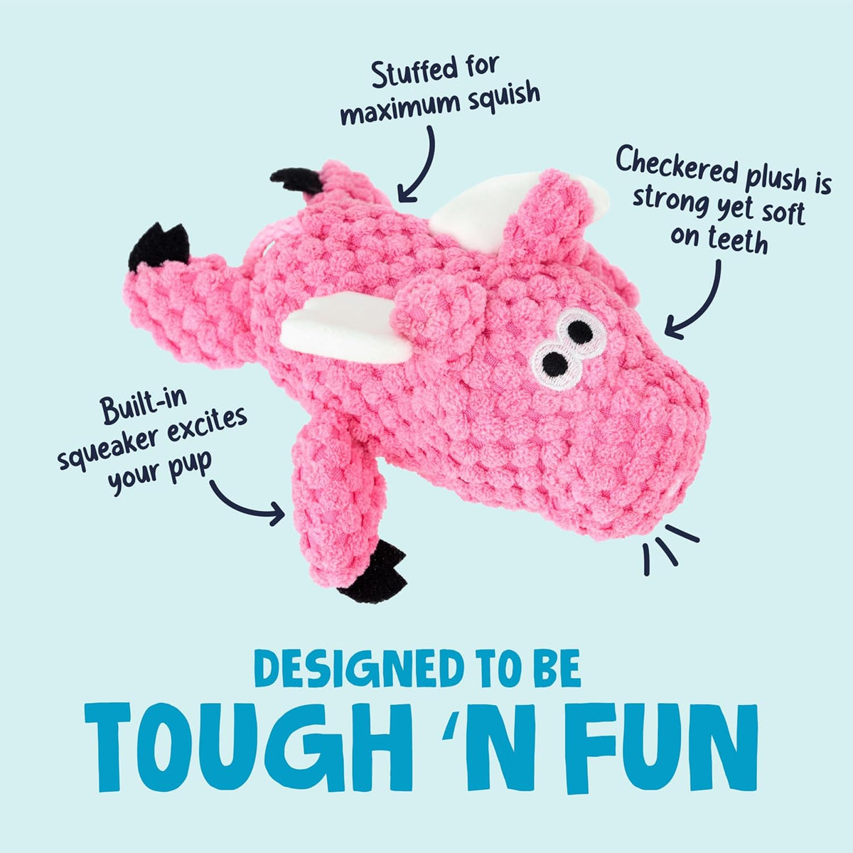 goDog Checkers Flying Pig with Chew Guard Technology Durable Plush Squeaker Dog Toy – Pink, Mini