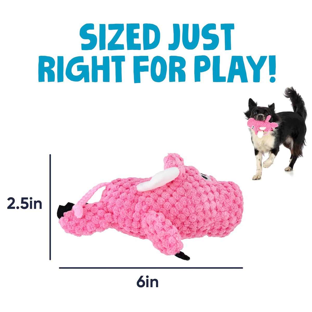 goDog Checkers Flying Pig with Chew Guard Technology Durable Plush Squeaker Dog Toy – Pink, Mini