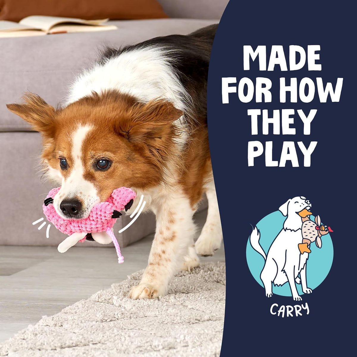 goDog Checkers Flying Pig with Chew Guard Technology Durable Plush Squeaker Dog Toy – Pink, Mini