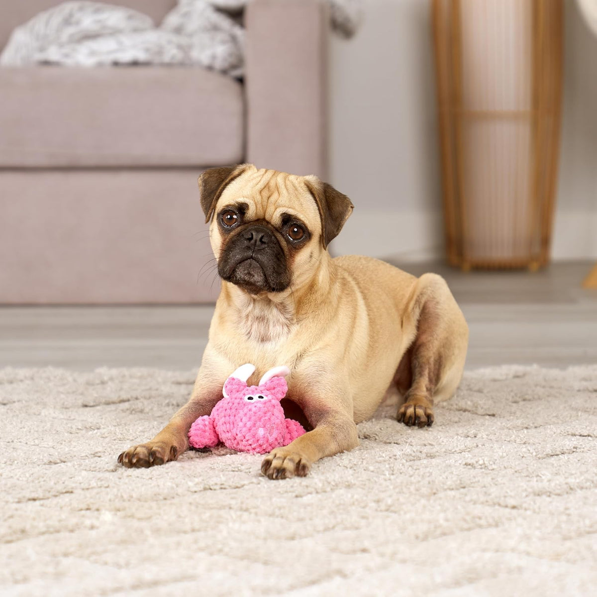 goDog Checkers Flying Pig with Chew Guard Technology Durable Plush Squeaker Dog Toy – Pink, Mini