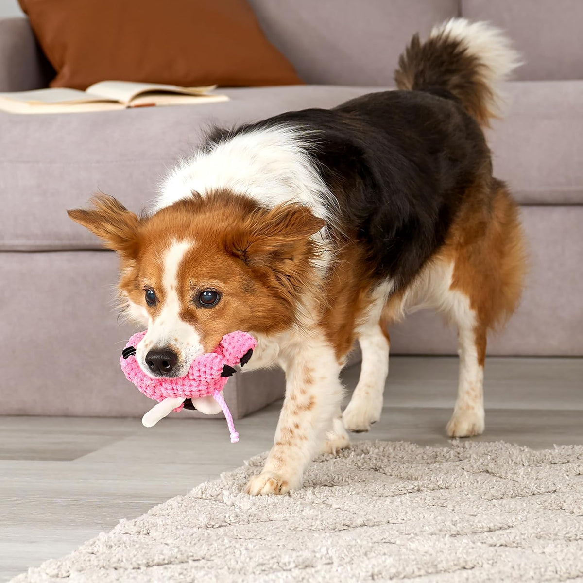 goDog Checkers Flying Pig with Chew Guard Technology Durable Plush Squeaker Dog Toy – Pink, Mini