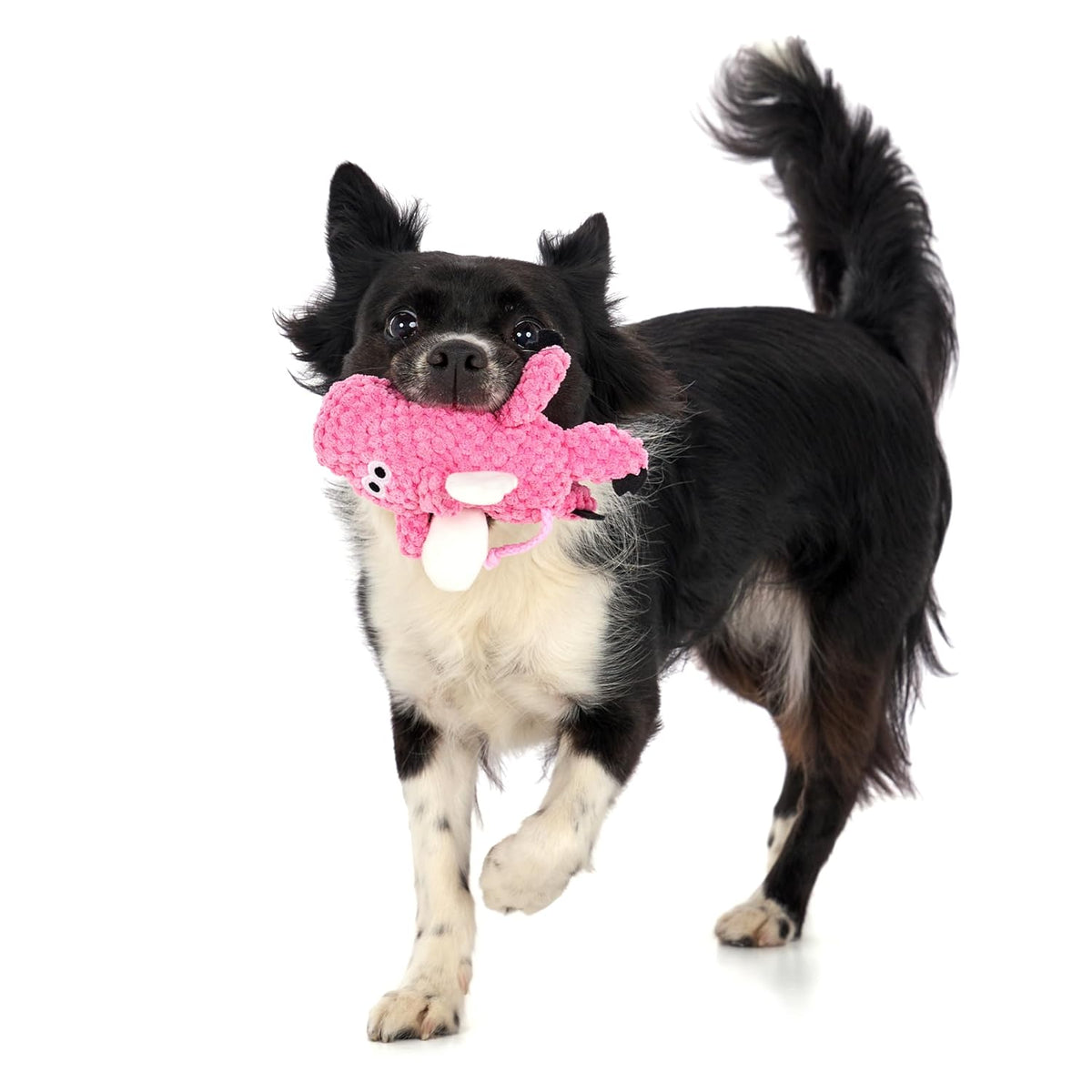 goDog Checkers Flying Pig with Chew Guard Technology Durable Plush Squeaker Dog Toy – Pink, Mini
