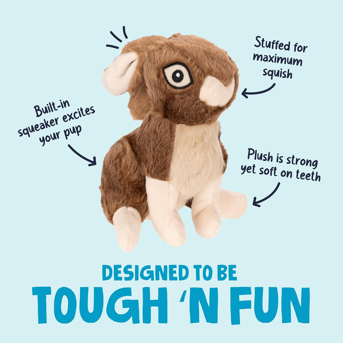 goDog Wildlife Rabbit with Chew Guard Technology Durable Plush Squeaker Dog Toy – Large