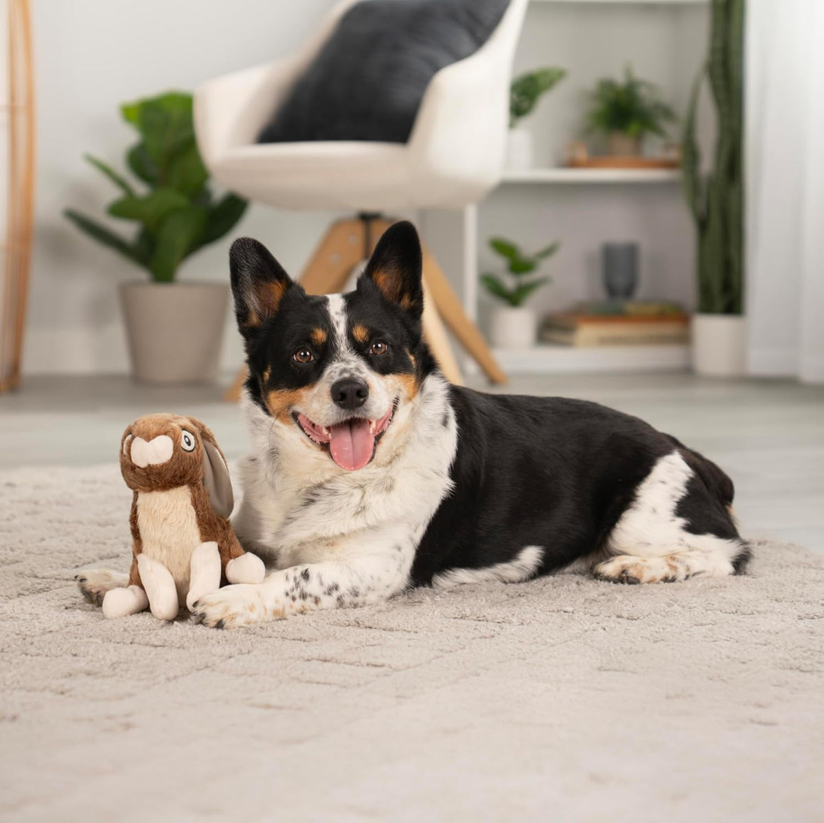 goDog Wildlife Rabbit with Chew Guard Technology Durable Plush Squeaker Dog Toy – Large