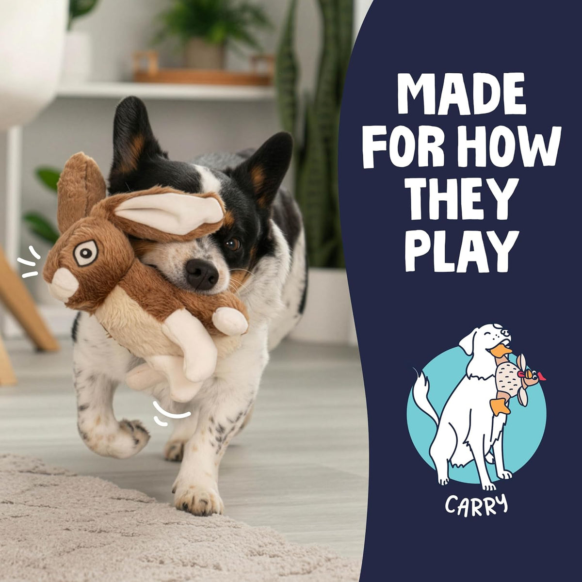 goDog Wildlife Rabbit with Chew Guard Technology Durable Plush Squeaker Dog Toy – Large
